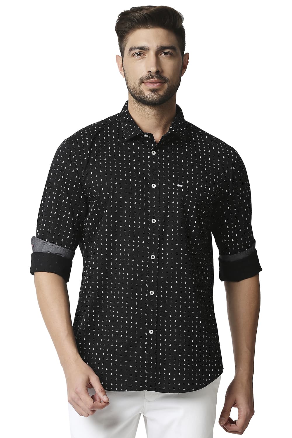 BASICS SLIM FIT TWILL PRINTED SHIRT