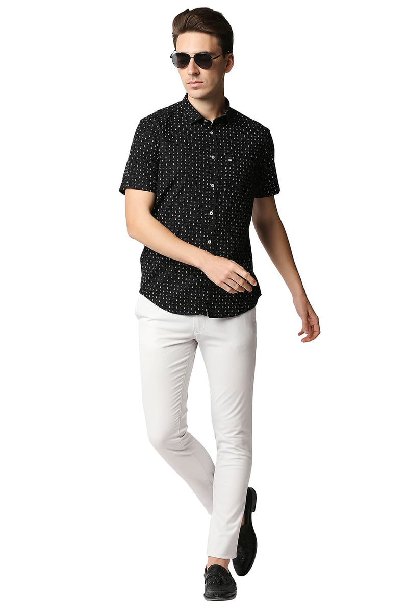 BASICS SLIM FIT TWILL PRINTED HALFSLEEVES SHIRT