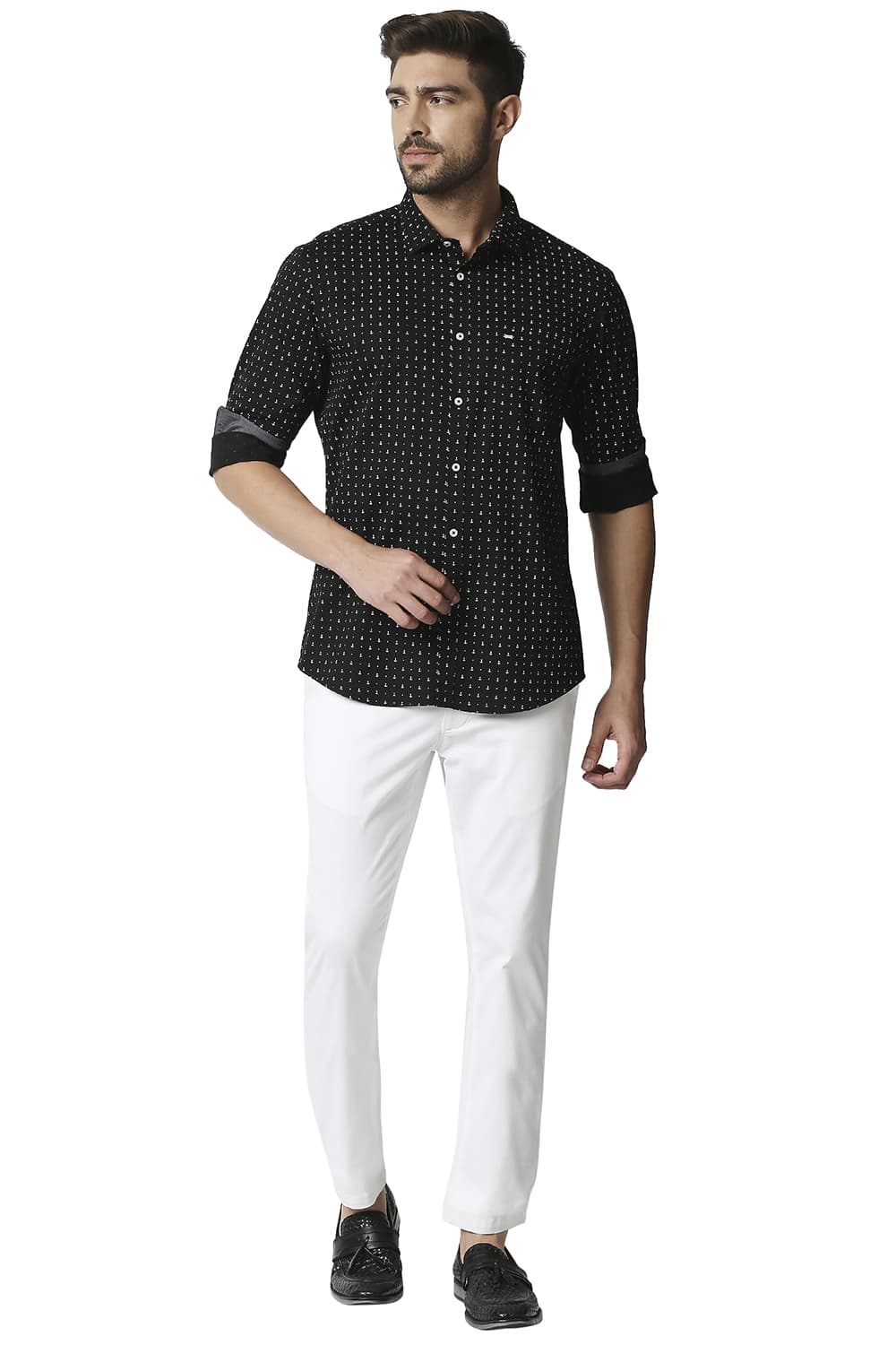 BASICS SLIM FIT TWILL PRINTED SHIRT