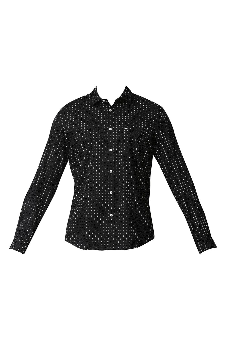 BASICS SLIM FIT ANTHRACITE BLACK TWILL PRINTED SHIRT