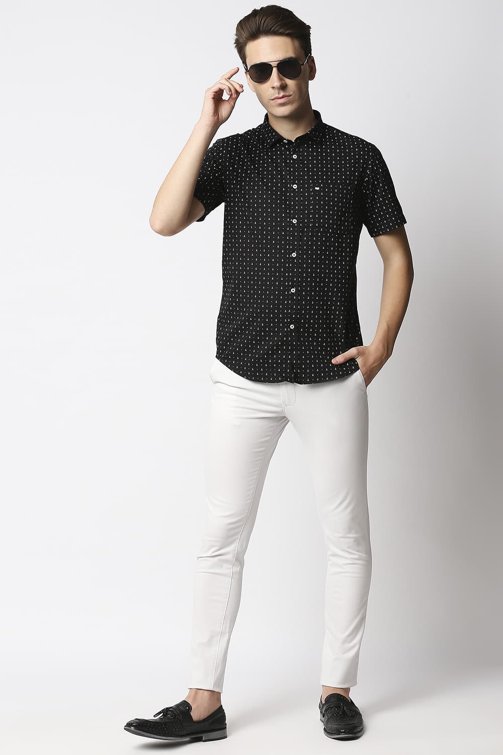 Slim Fit Twill Printed Halfsleeves Shirt