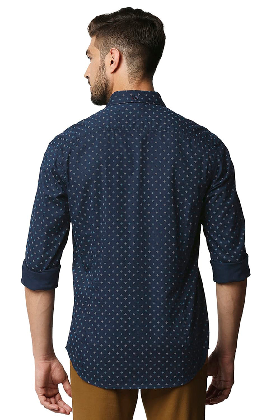BASICS SLIM FIT CARBON NAVY TWILL PRINTED SHIRT