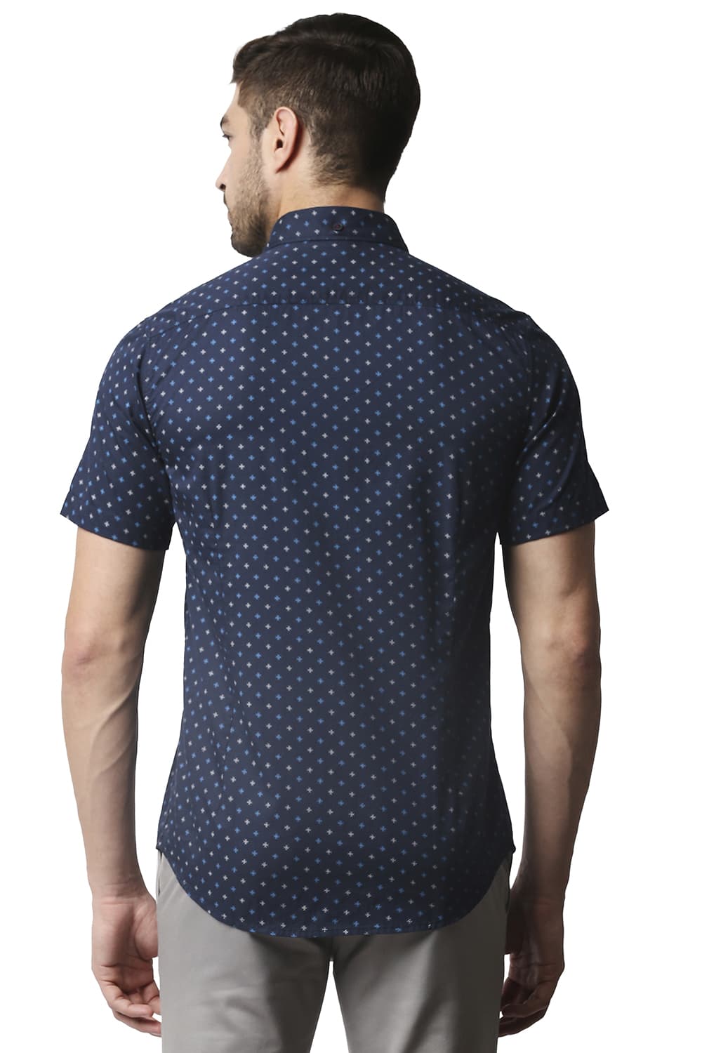 BASICS SLIM FIT TWILL PRINTED HALFSLEEVES SHIRT