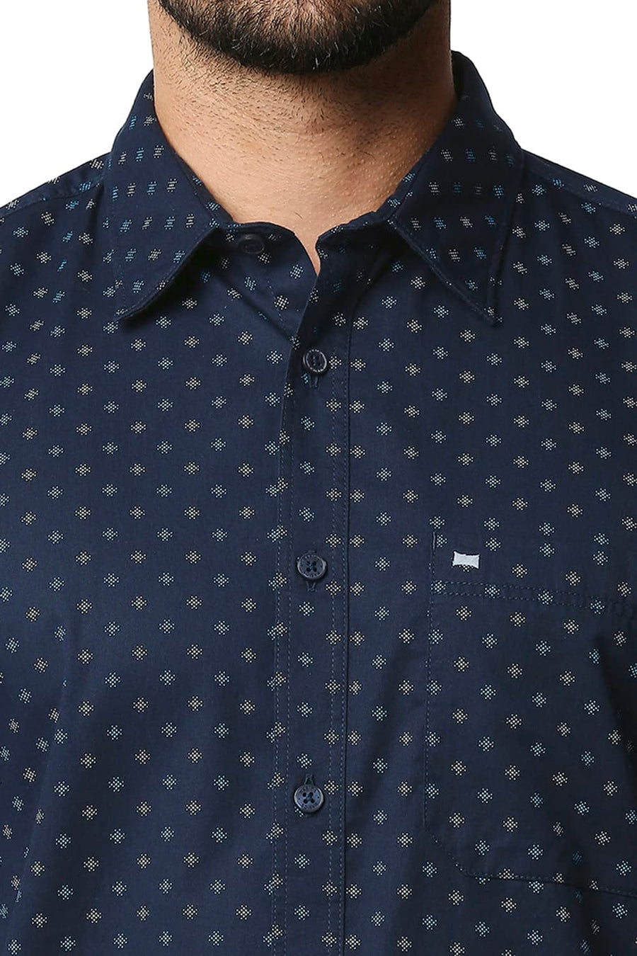 BASICS SLIM FIT CARBON NAVY TWILL PRINTED SHIRT
