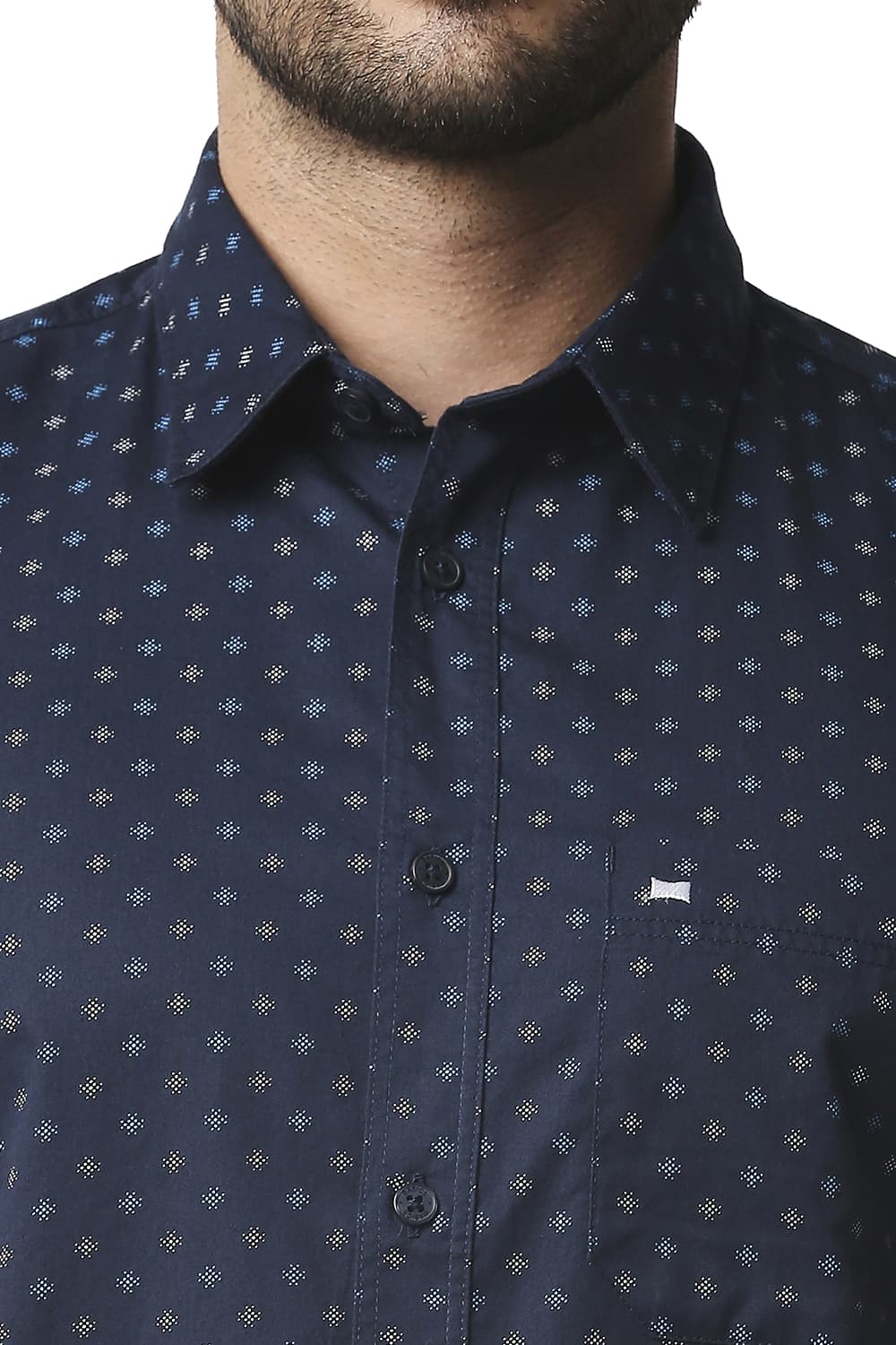 BASICS SLIM FIT TWILL PRINTED HALFSLEEVES SHIRT