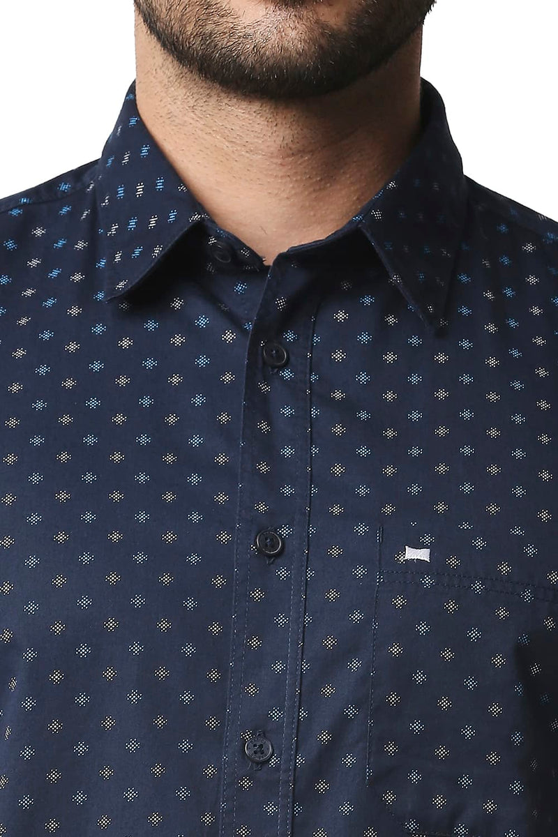 BASICS SLIM FIT TWILL PRINTED HALFSLEEVES SHIRT