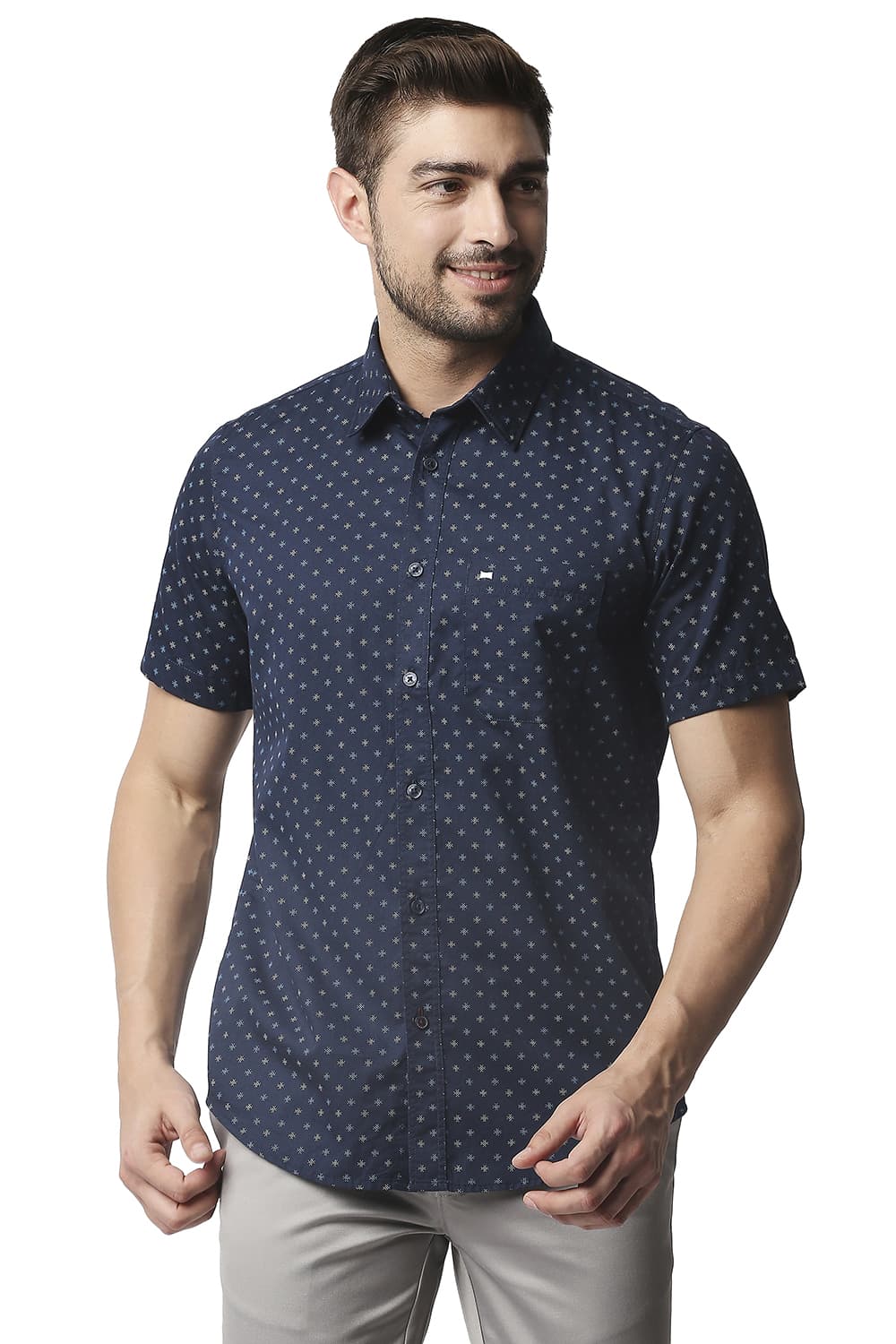 BASICS SLIM FIT TWILL PRINTED SHIRT