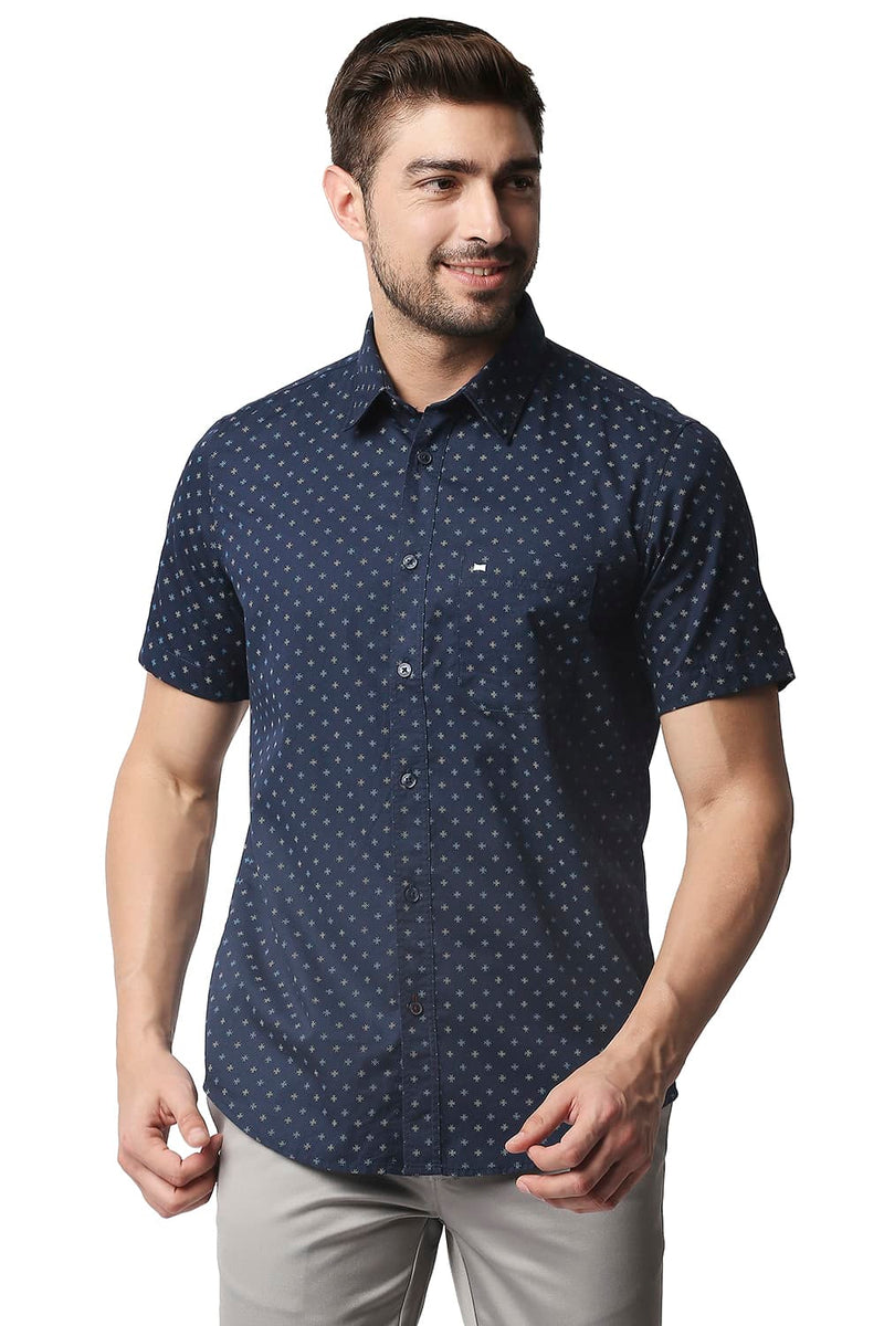 BASICS SLIM FIT TWILL PRINTED SHIRT