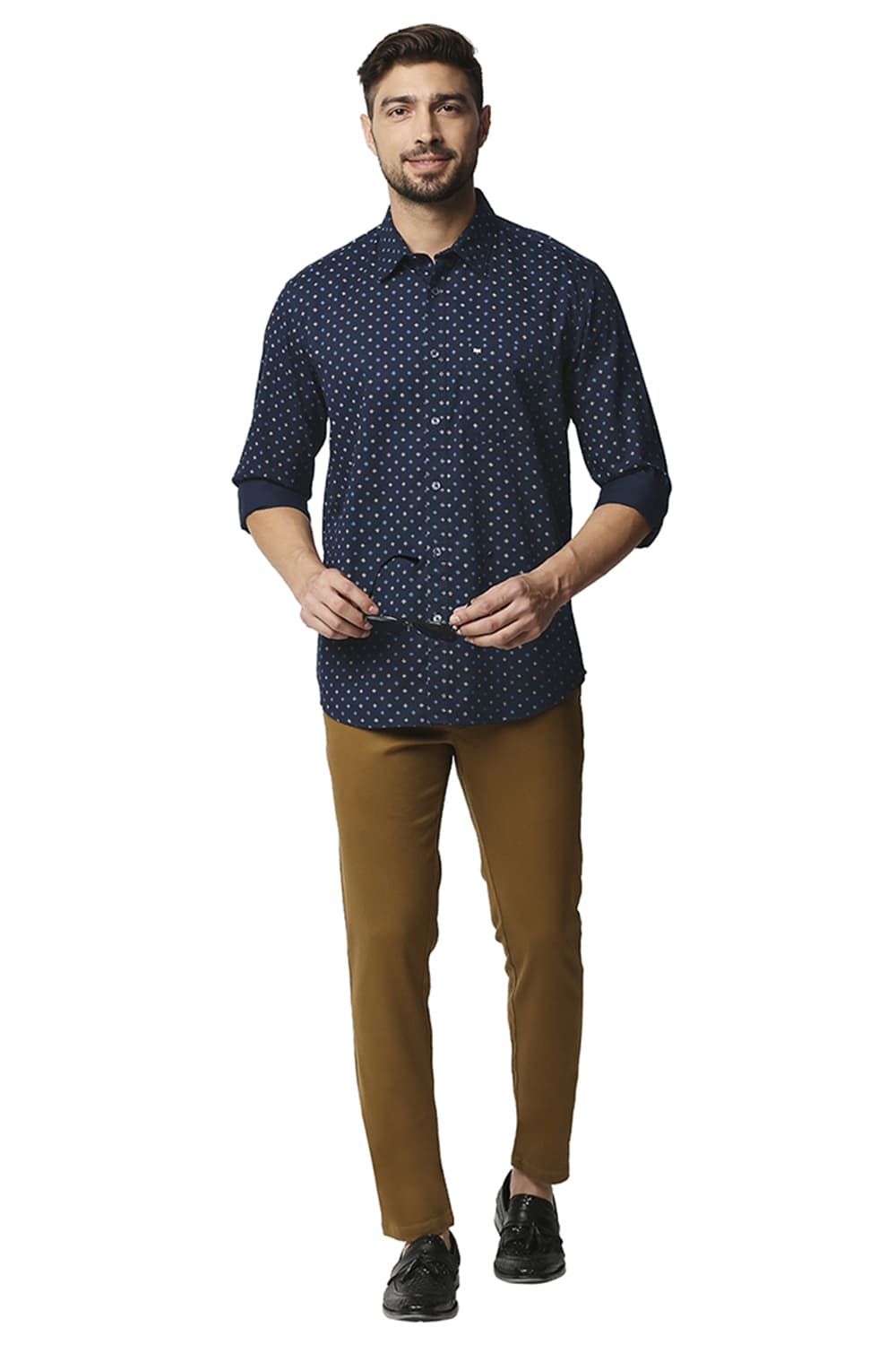 BASICS SLIM FIT TWILL PRINTED SHIRT