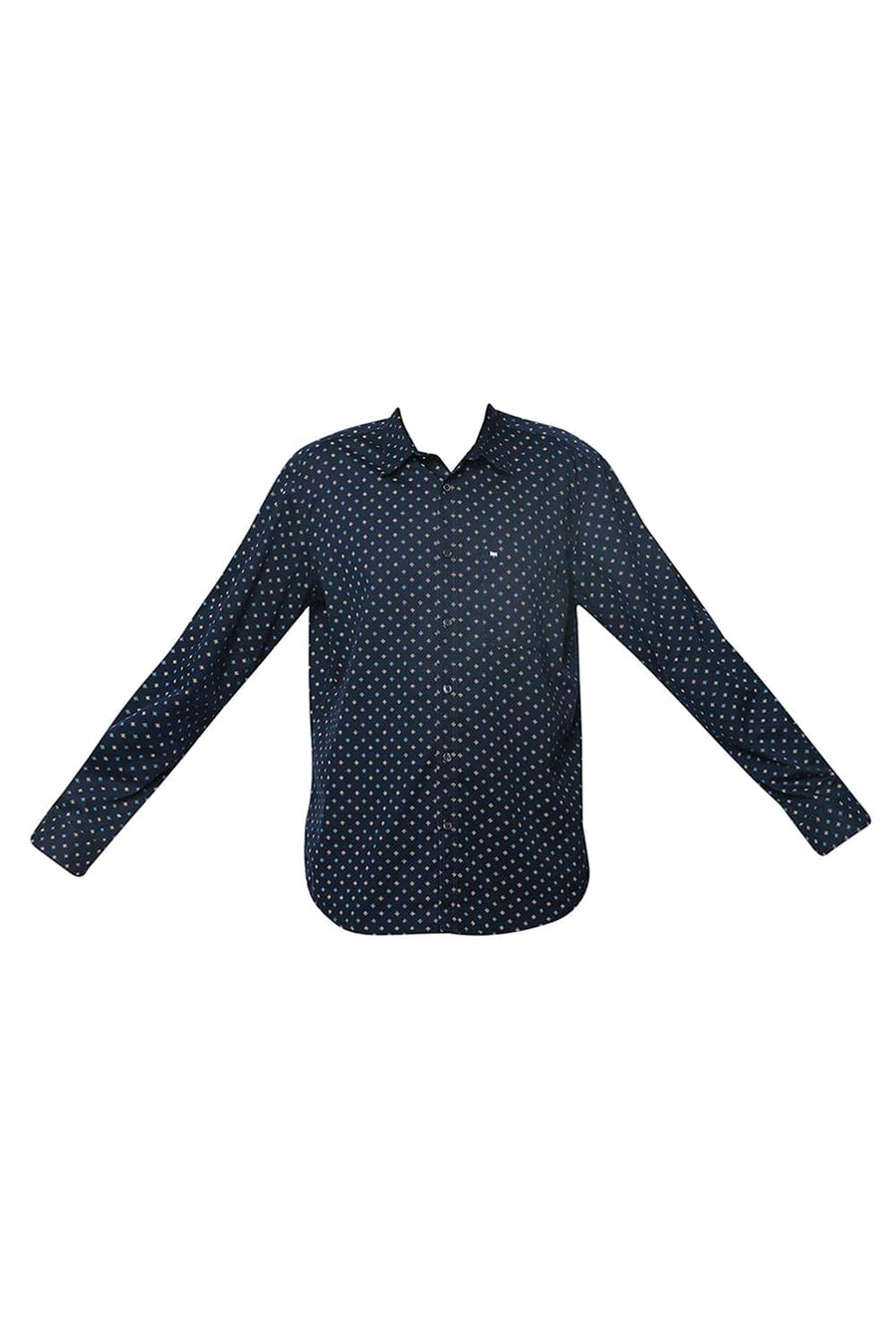BASICS SLIM FIT CARBON NAVY TWILL PRINTED SHIRT