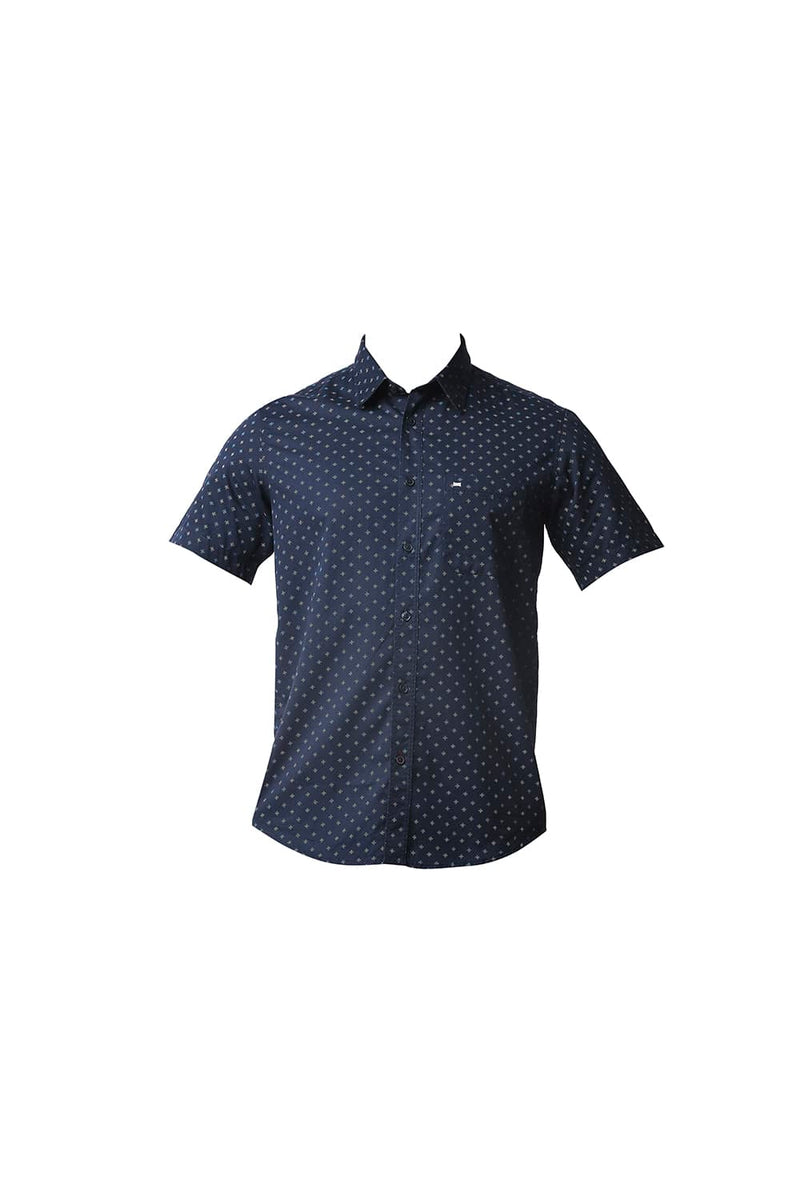 BASICS SLIM FIT TWILL PRINTED HALFSLEEVES SHIRT