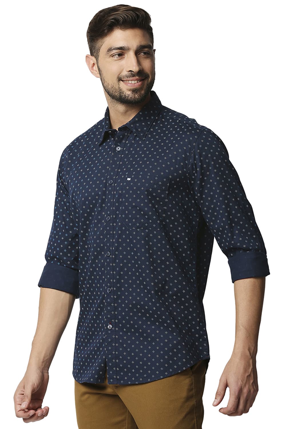 BASICS SLIM FIT TWILL PRINTED SHIRT