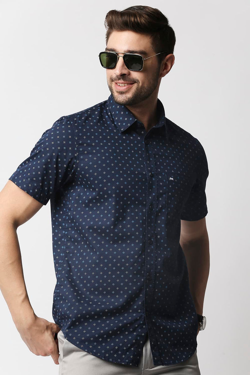 Slim Fit Twill Printed Halfsleeves Shirt