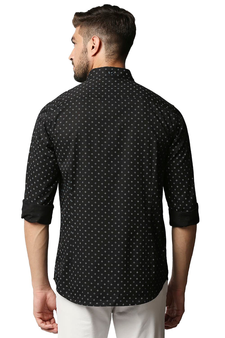 BASICS SLIM FIT ANTHRACITE BLACK TWILL PRINTED SHIRT