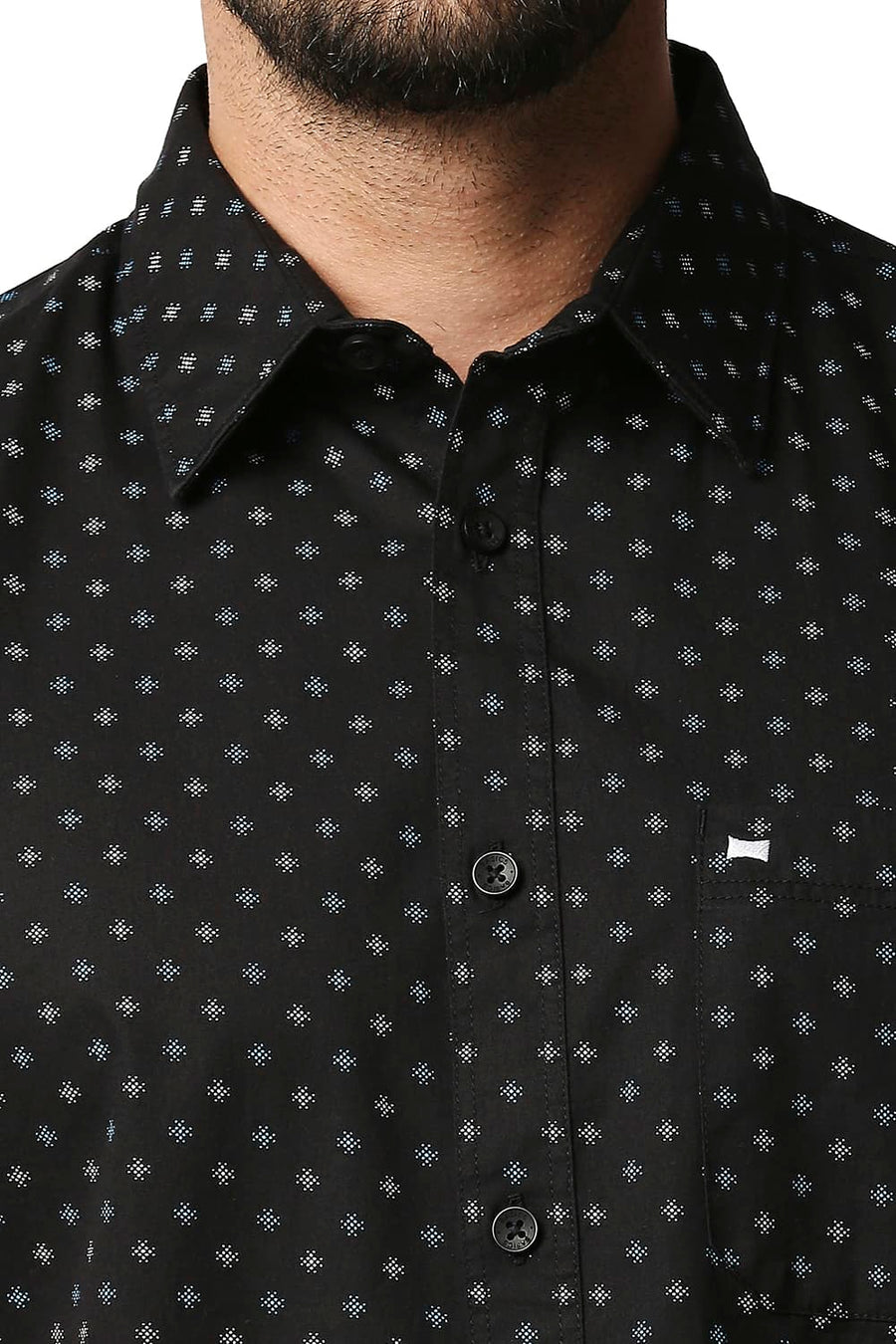 BASICS SLIM FIT ANTHRACITE BLACK TWILL PRINTED SHIRT