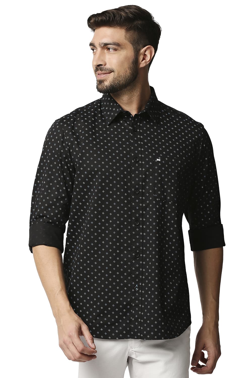 BASICS SLIM FIT TWILL PRINTED SHIRT