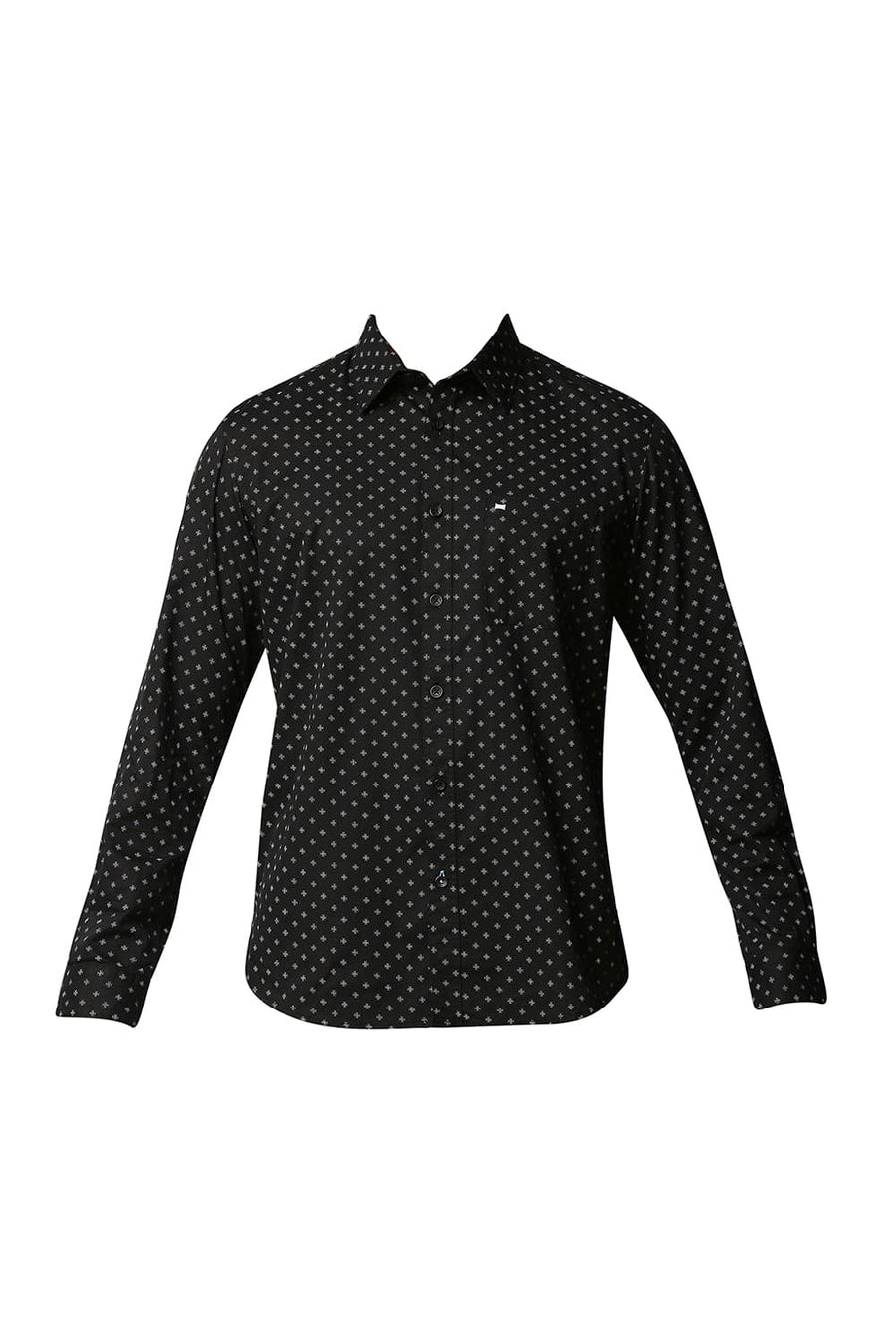BASICS SLIM FIT ANTHRACITE BLACK TWILL PRINTED SHIRT
