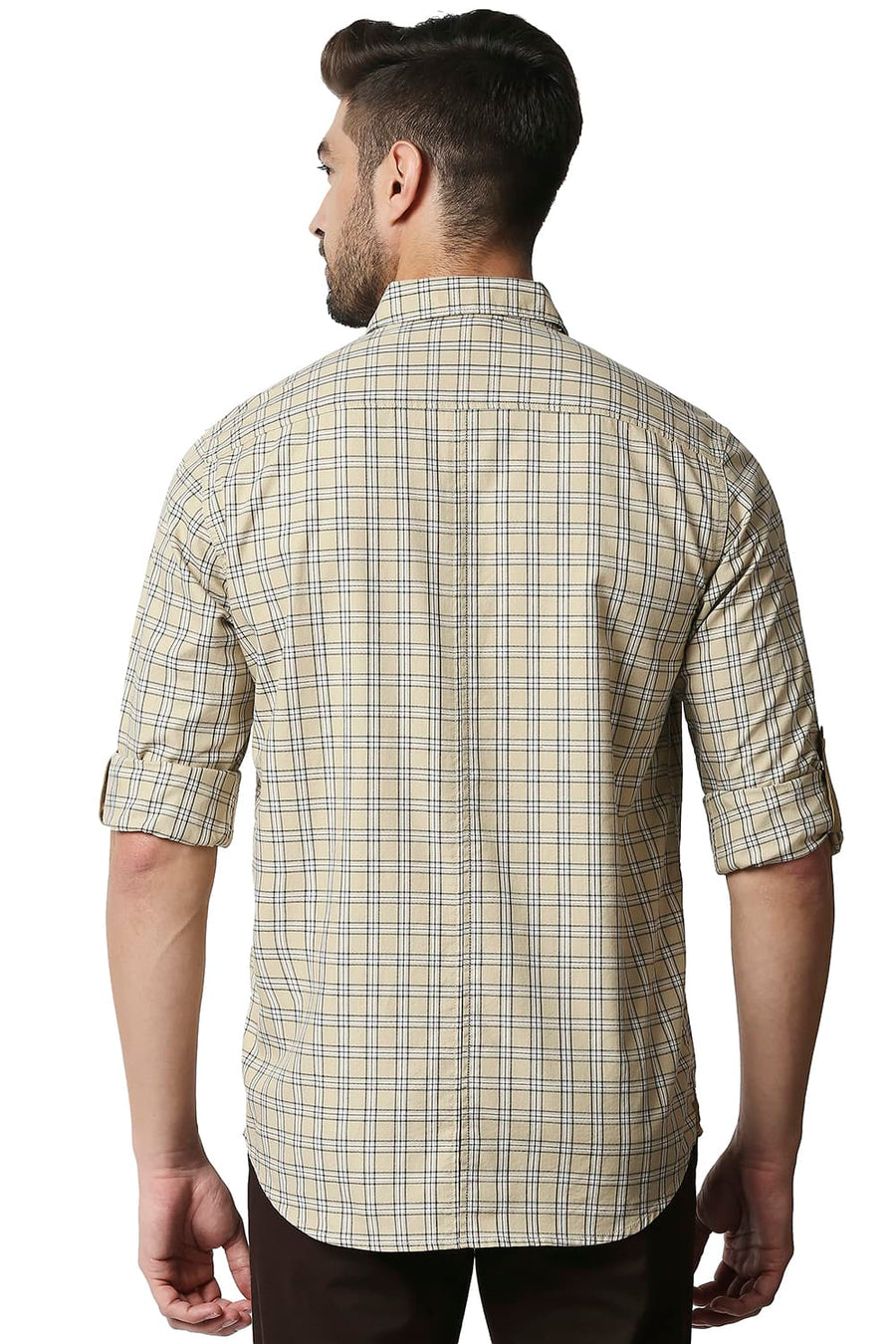 BASICS SLIM FIT MOJAVE KHAKI TWILL CHECKS SHIRT SHIRT