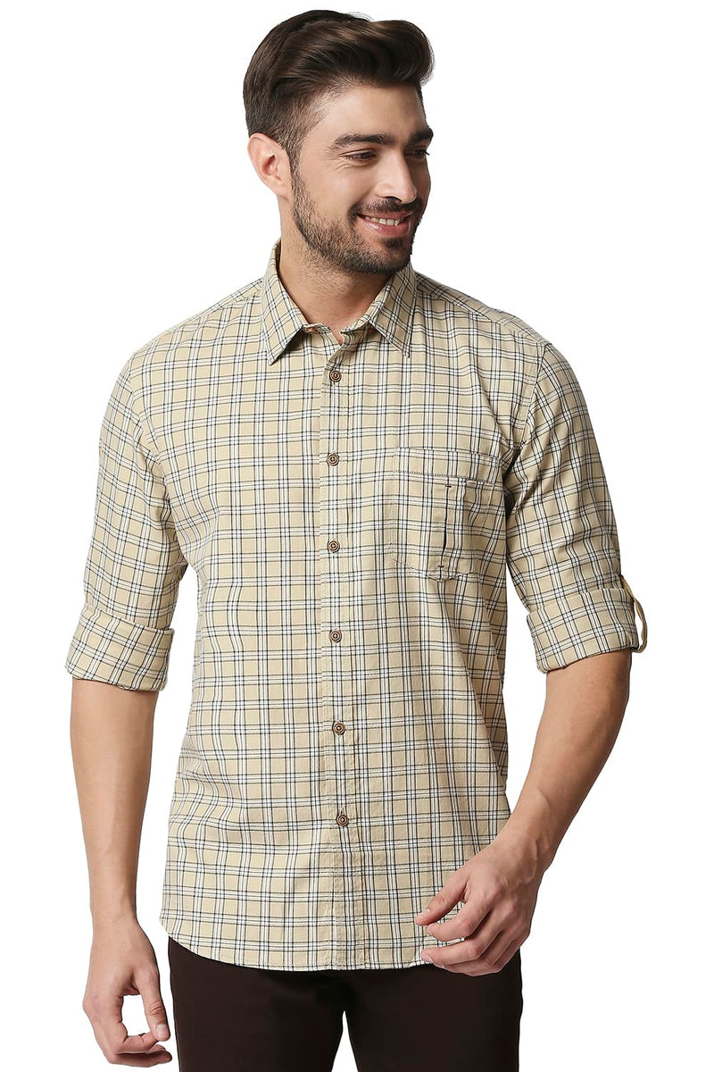 BASICS SLIM FIT TWILL CHECKS SHIRT SHIRT