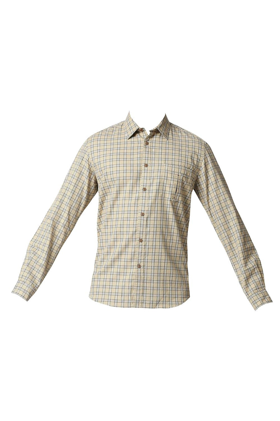 BASICS SLIM FIT MOJAVE KHAKI TWILL CHECKS SHIRT SHIRT