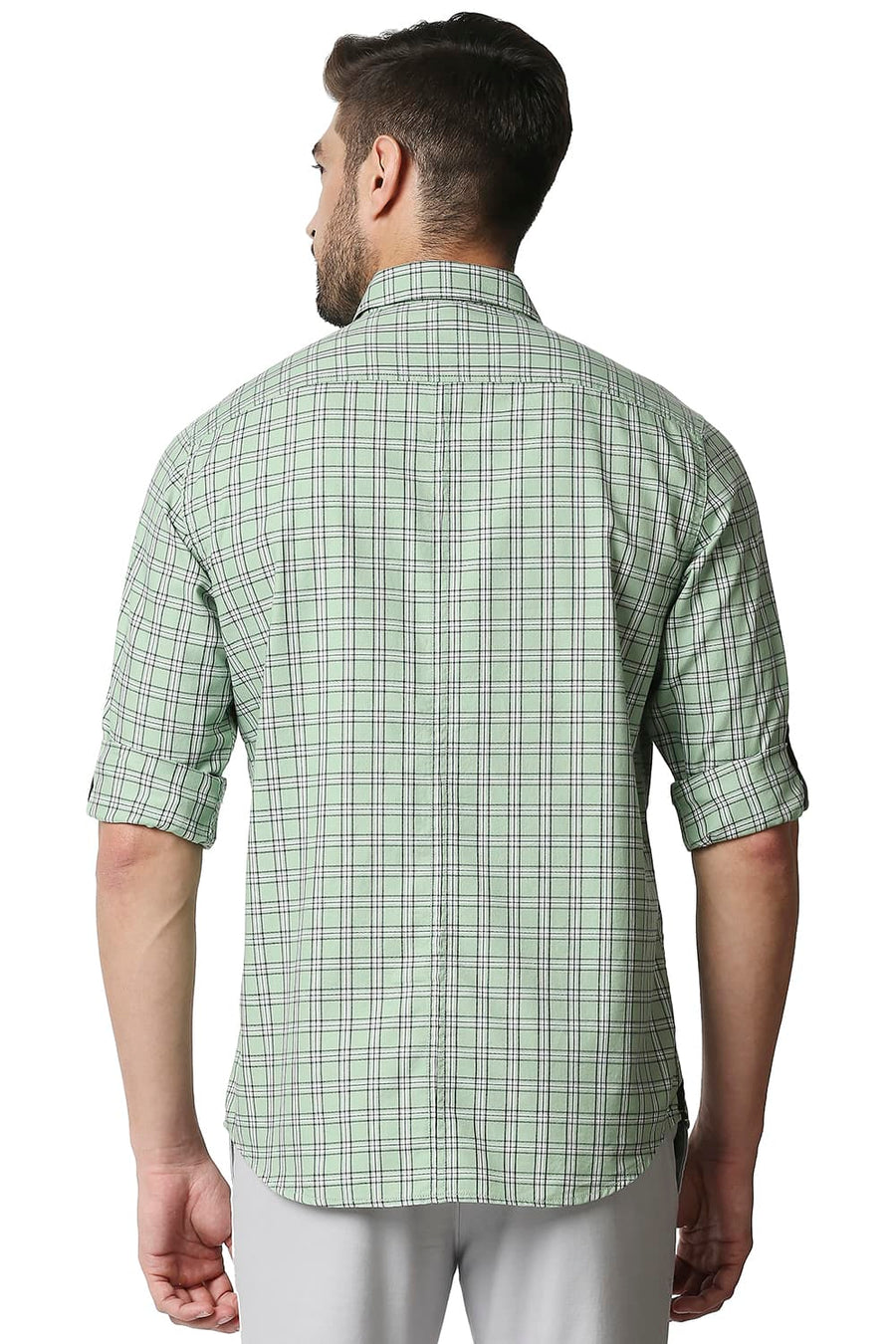 BASICS SLIM FIT PEAPOD GREEN TWILL CHECKS SHIRT SHIRT