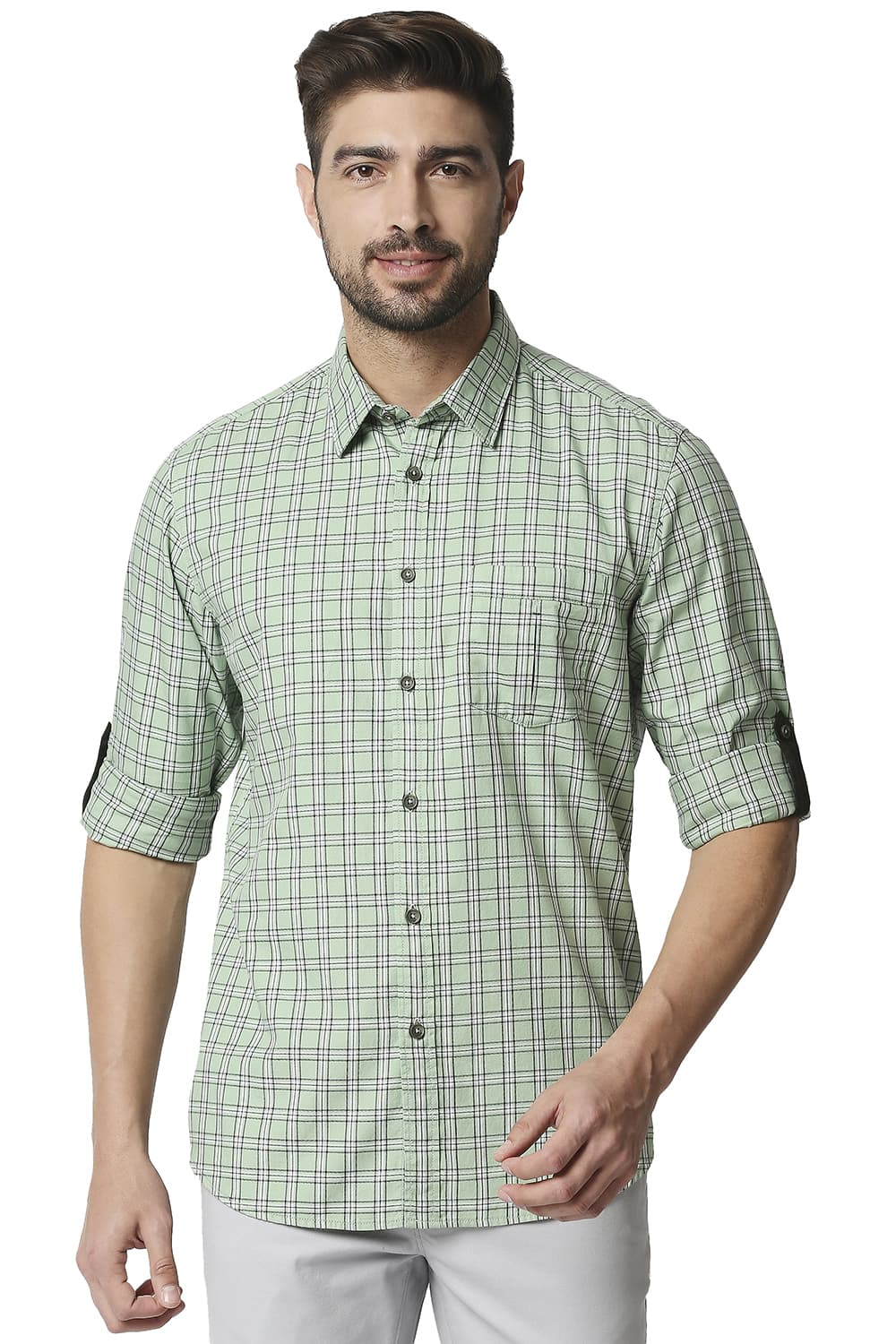 BASICS SLIM FIT TWILL CHECKS SHIRT SHIRT