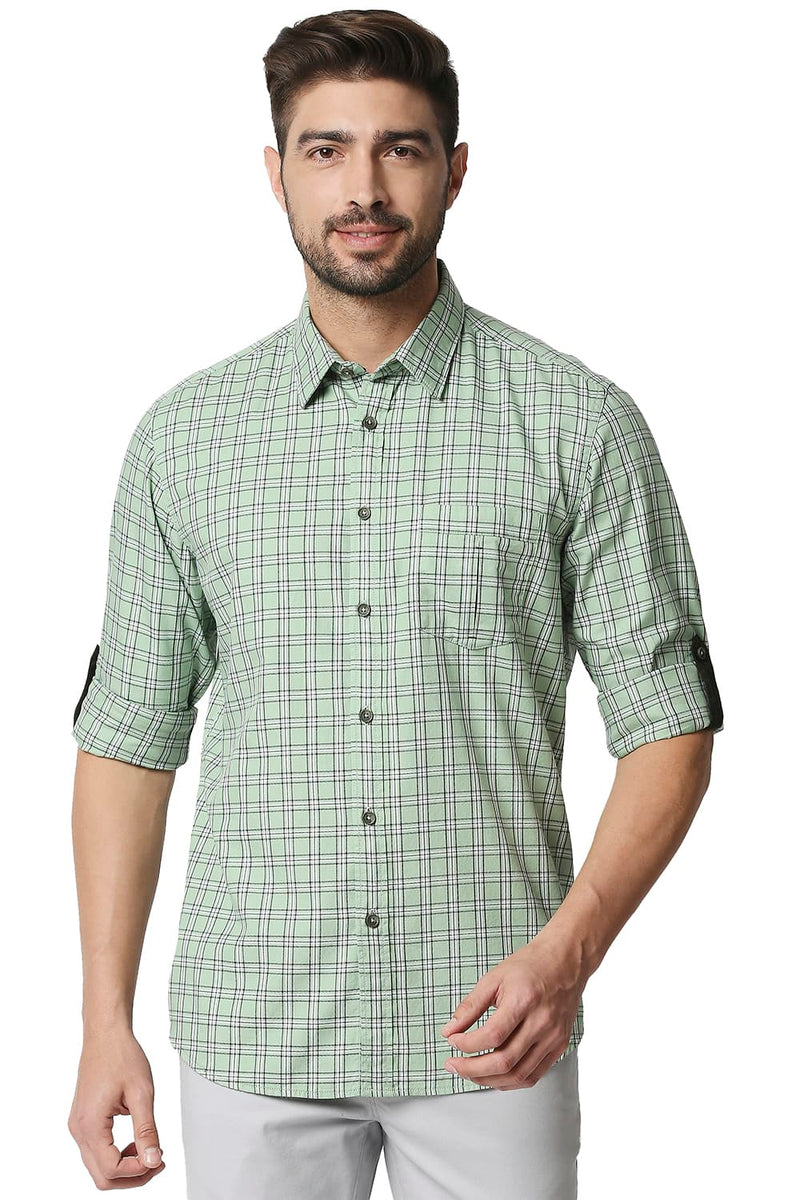 BASICS SLIM FIT TWILL CHECKS SHIRT SHIRT