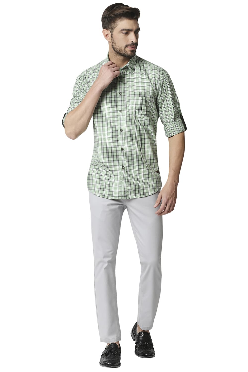 BASICS SLIM FIT TWILL CHECKS SHIRT SHIRT