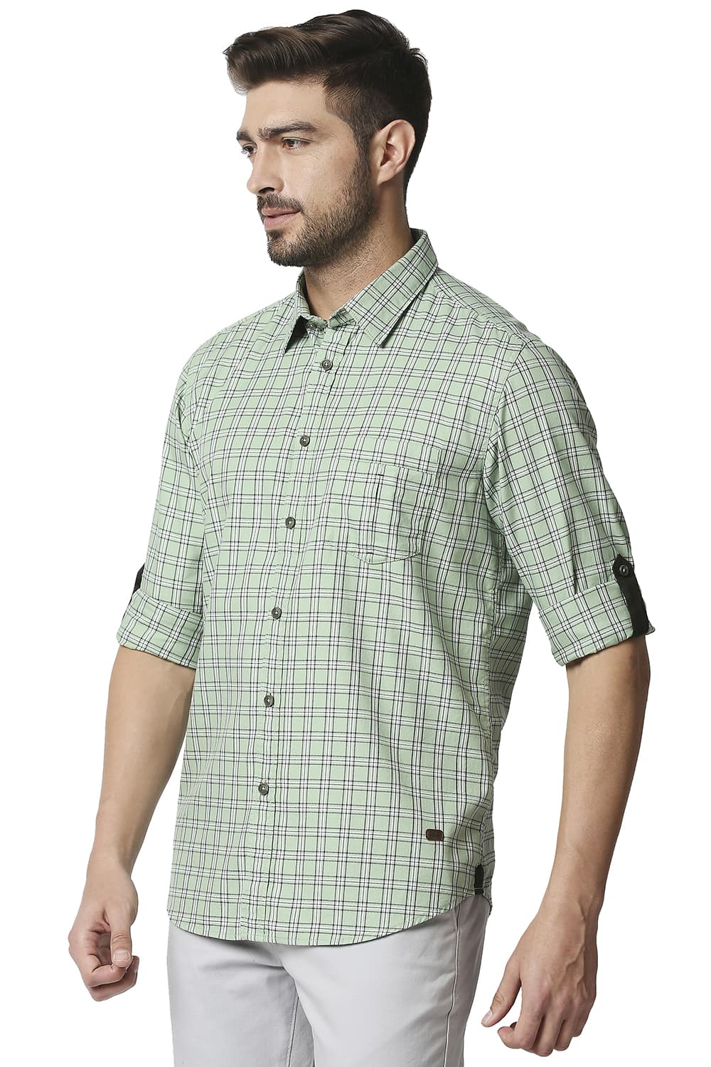 BASICS SLIM FIT TWILL CHECKS SHIRT SHIRT