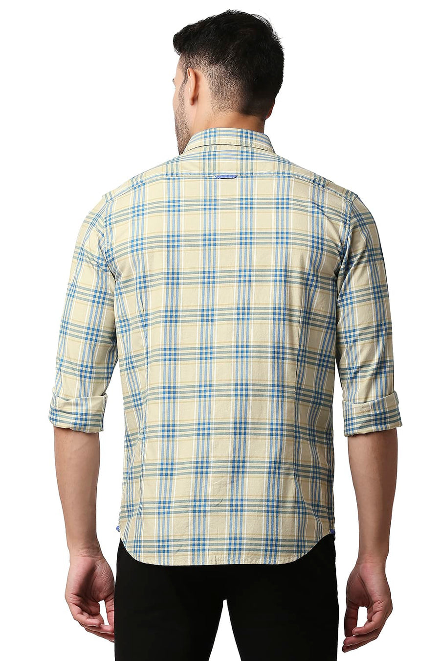 BASICS SLIM FIT MARZIPAN BEIGE TWILL CHECKS SHIRT