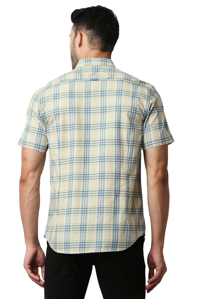 BASICS SLIM FIT TWILL CHECKS HALFSLEEVES SHIRT