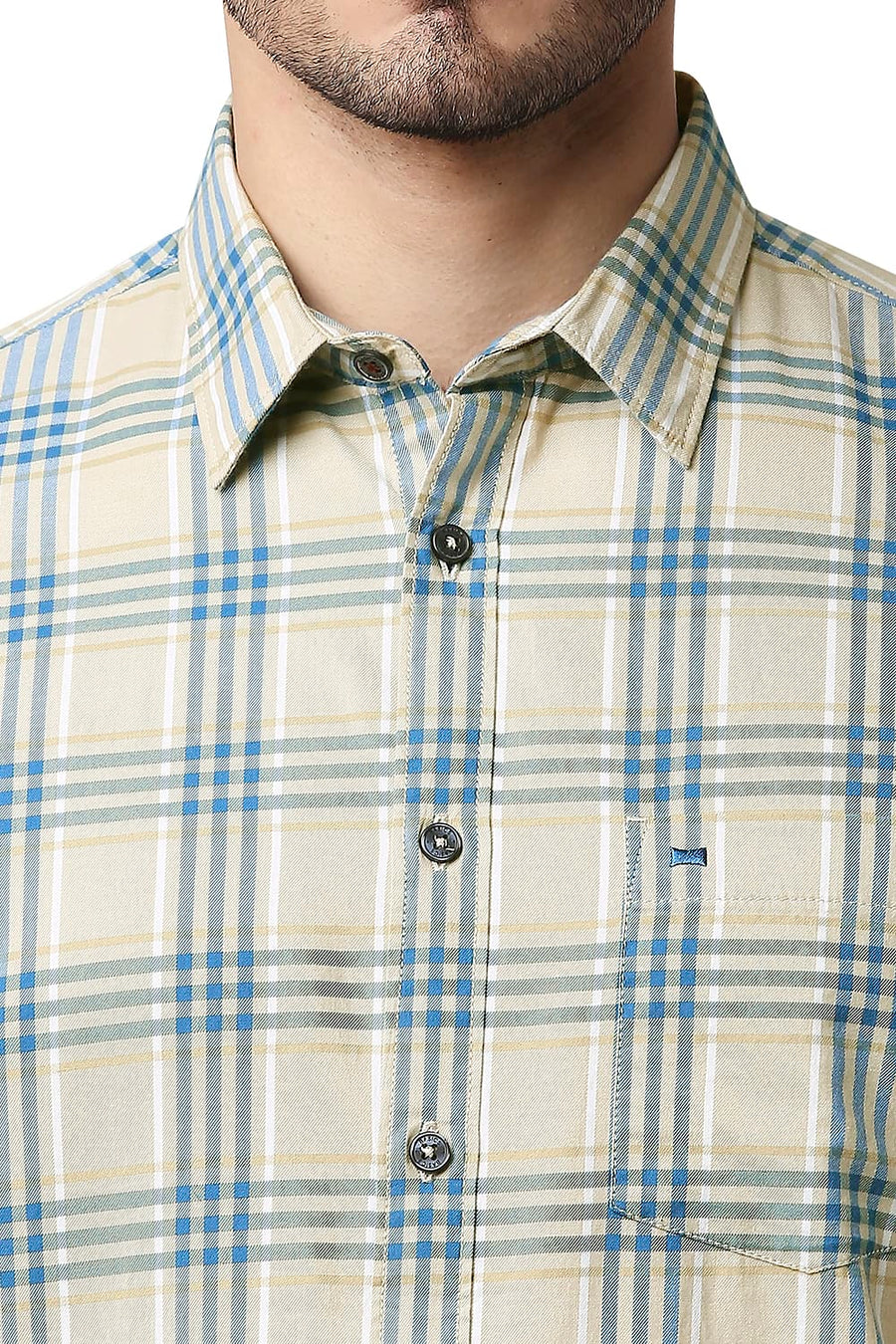 BASICS SLIM FIT MARZIPAN BEIGE TWILL CHECKS SHIRT