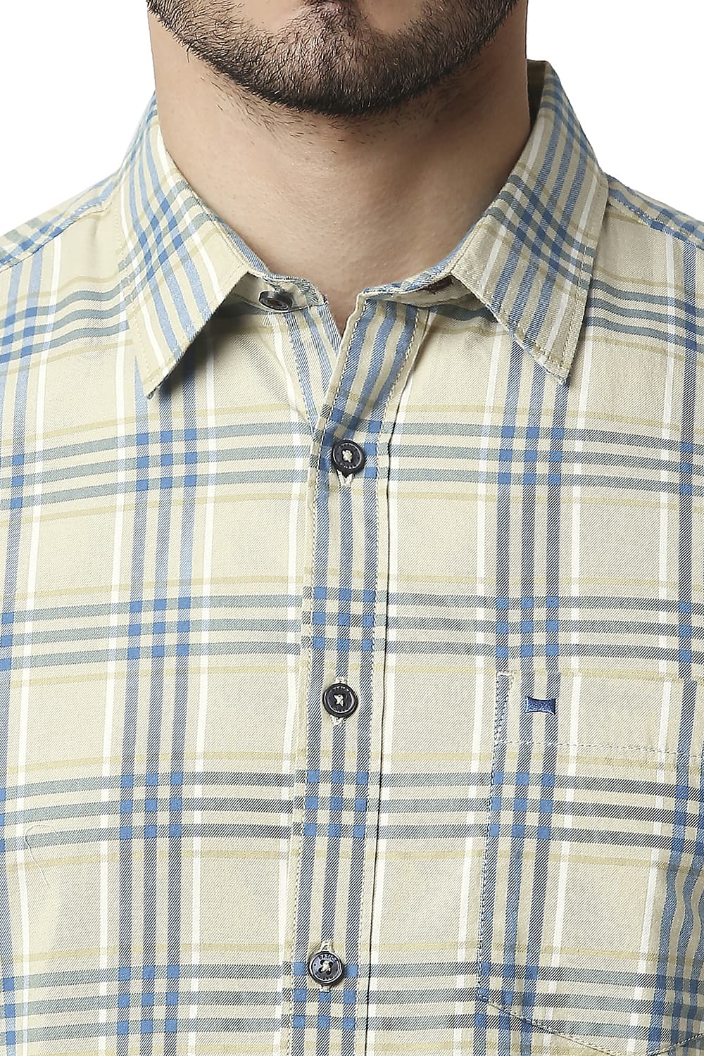 BASICS SLIM FIT TWILL CHECKS HALFSLEEVES SHIRT