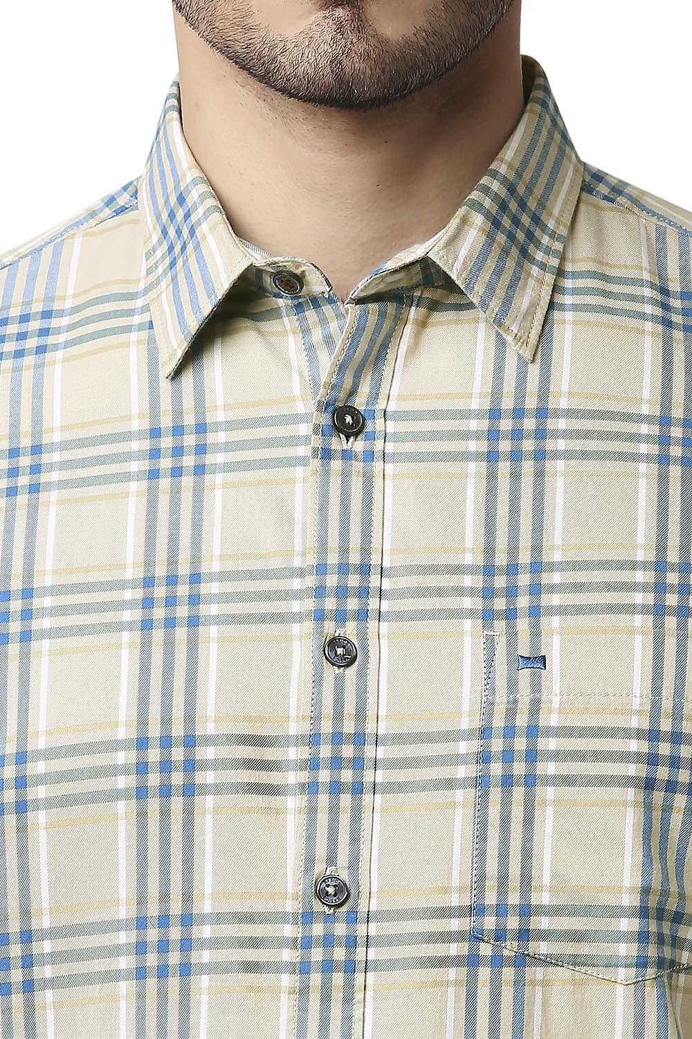 BASICS SLIM FIT TWILL CHECKS SHIRT