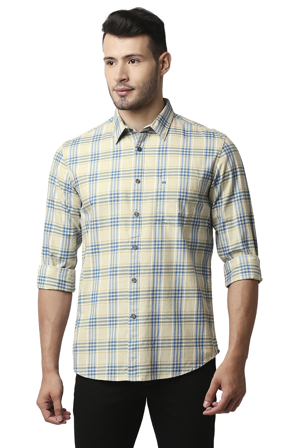 BASICS SLIM FIT TWILL CHECKS SHIRT