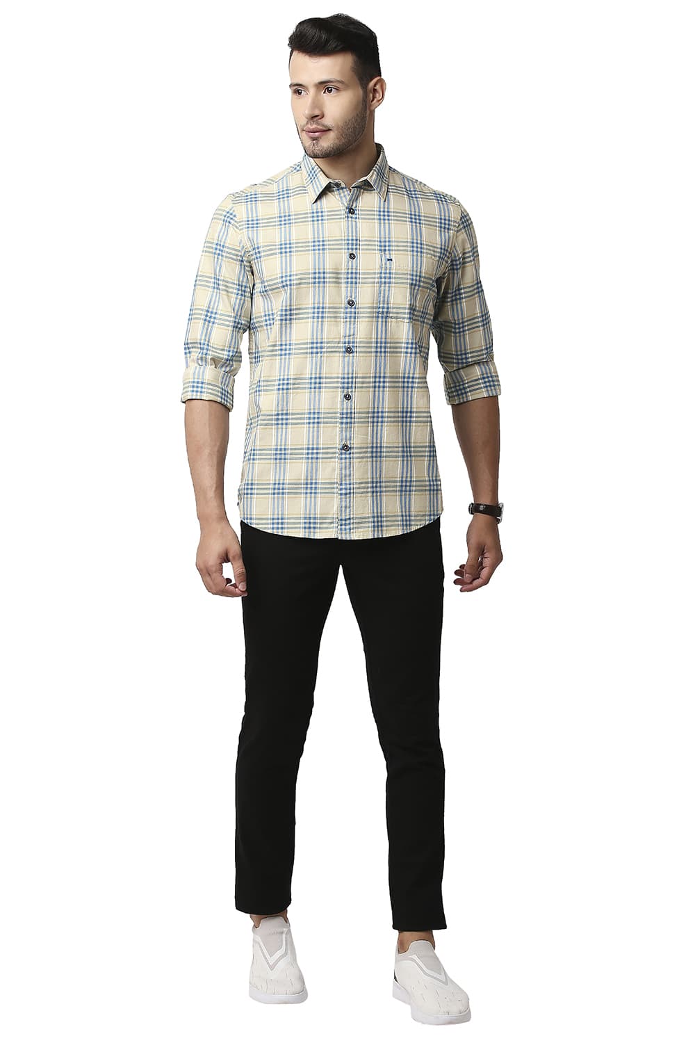 BASICS SLIM FIT TWILL CHECKS SHIRT