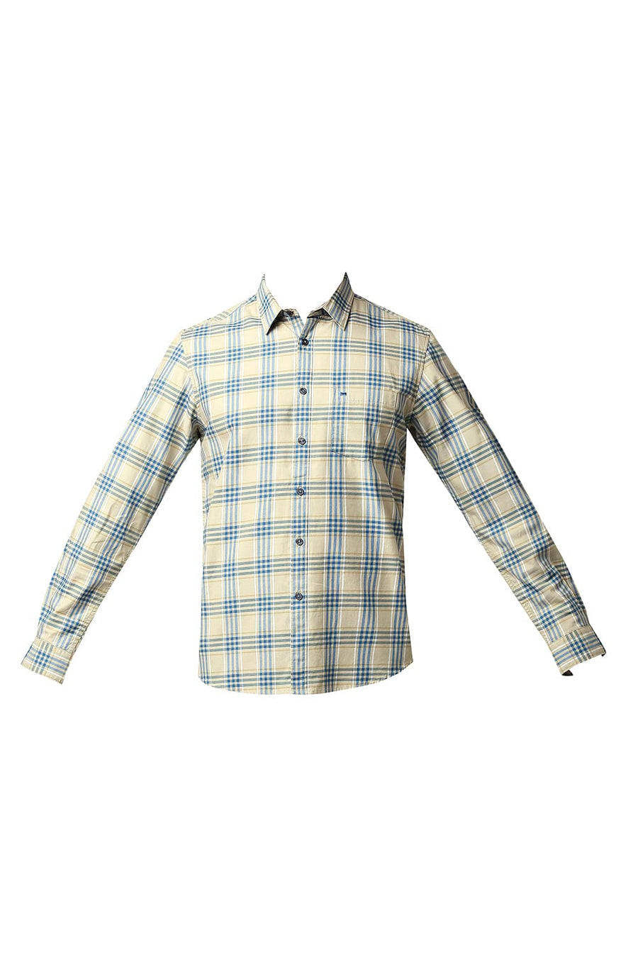 BASICS SLIM FIT MARZIPAN BEIGE TWILL CHECKS SHIRT