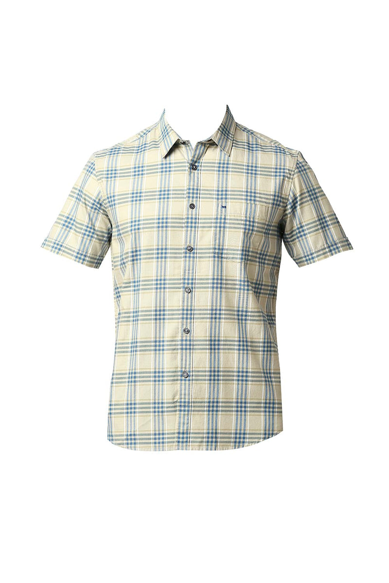 BASICS SLIM FIT TWILL CHECKS HALFSLEEVES SHIRT