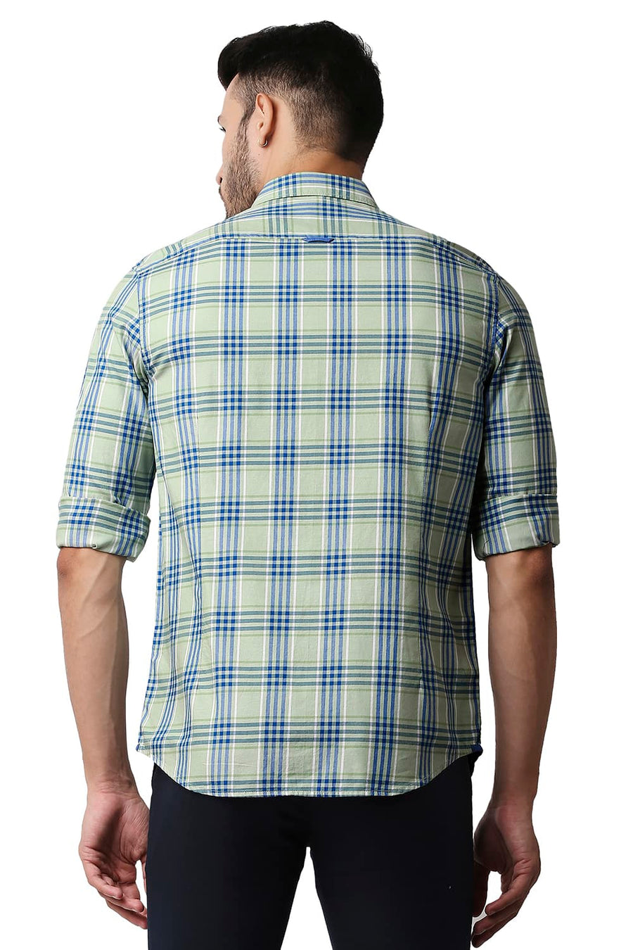 BASICS SLIM FIT GLEAM GREEN TWILL CHECKS SHIRT