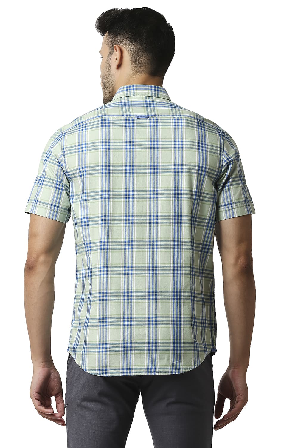 BASICS SLIM FIT TWILL CHECKS HALFSLEEVES SHIRT