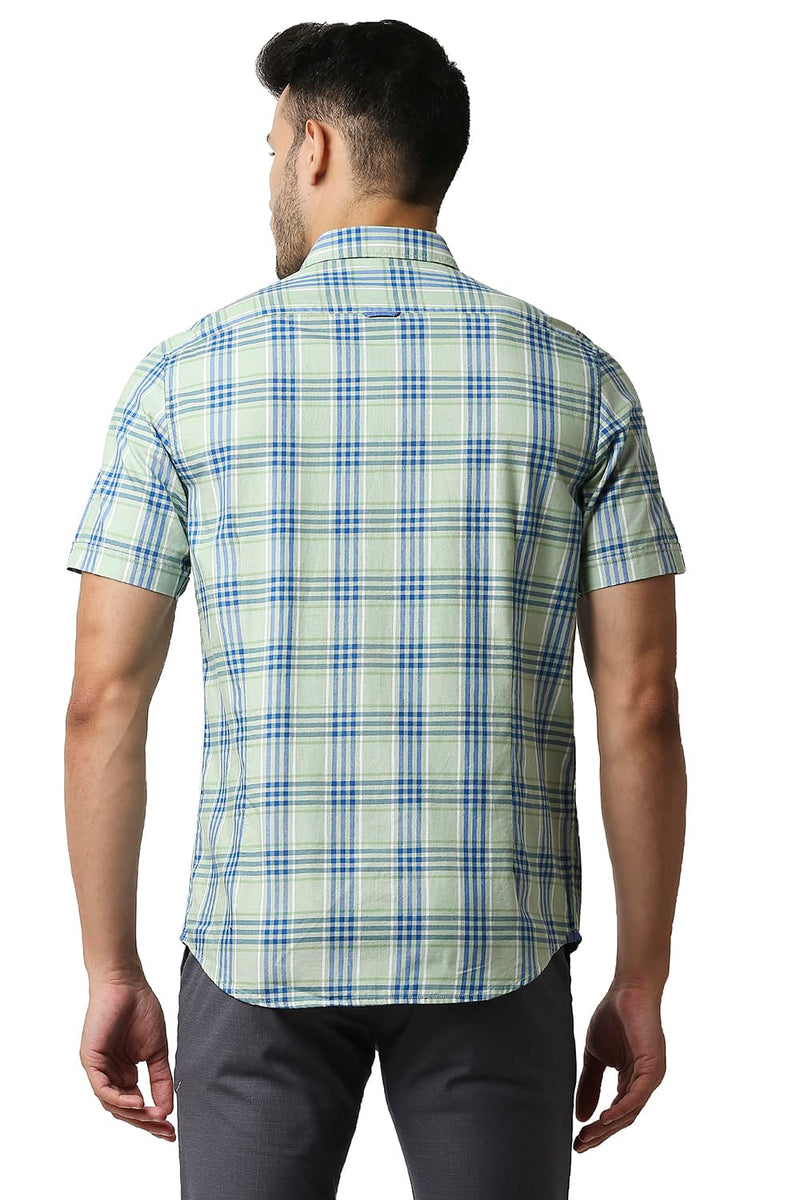 BASICS SLIM FIT TWILL CHECKS HALFSLEEVES SHIRT