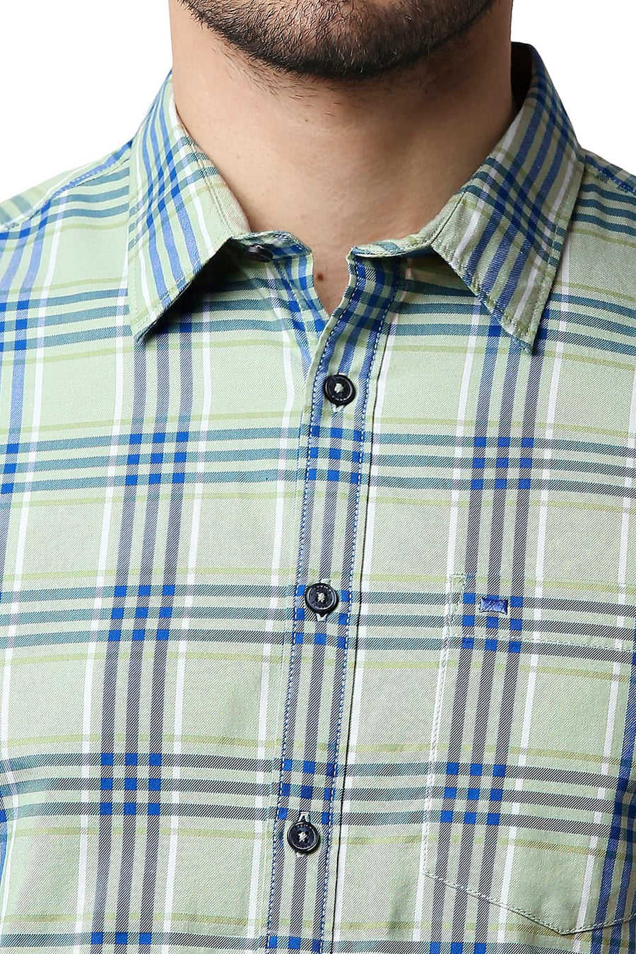 BASICS SLIM FIT GLEAM GREEN TWILL CHECKS SHIRT