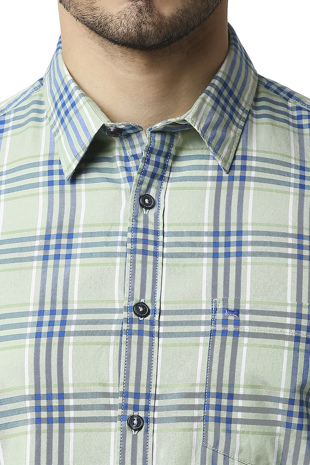 BASICS SLIM FIT TWILL CHECKS HALFSLEEVES SHIRT