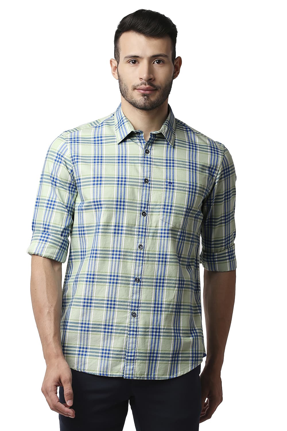 BASICS SLIM FIT TWILL CHECKS SHIRT