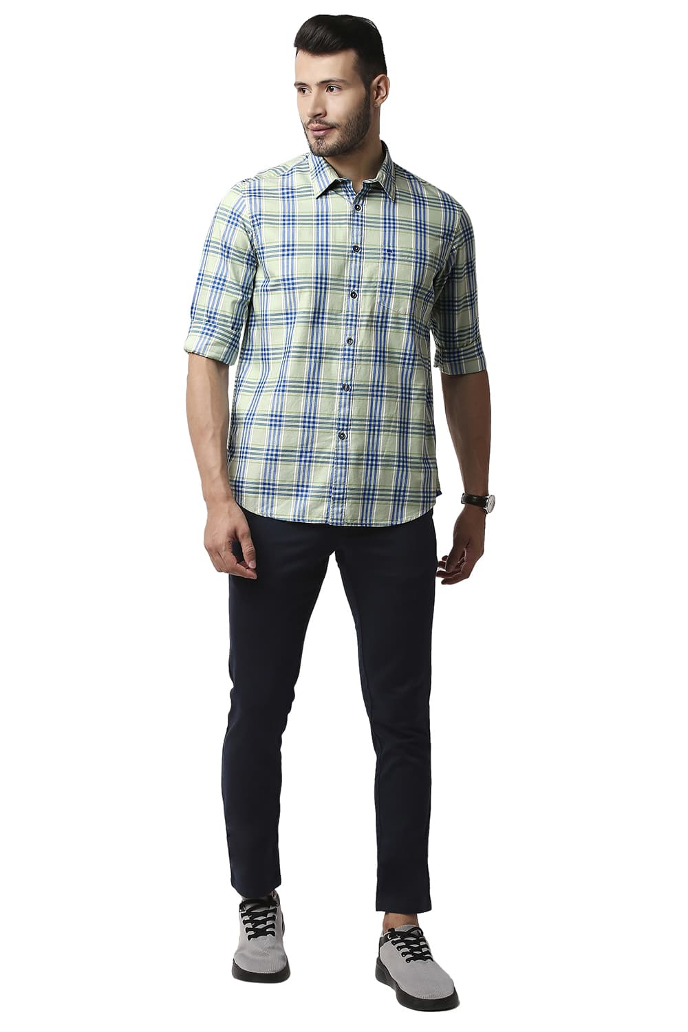 BASICS SLIM FIT TWILL CHECKS SHIRT