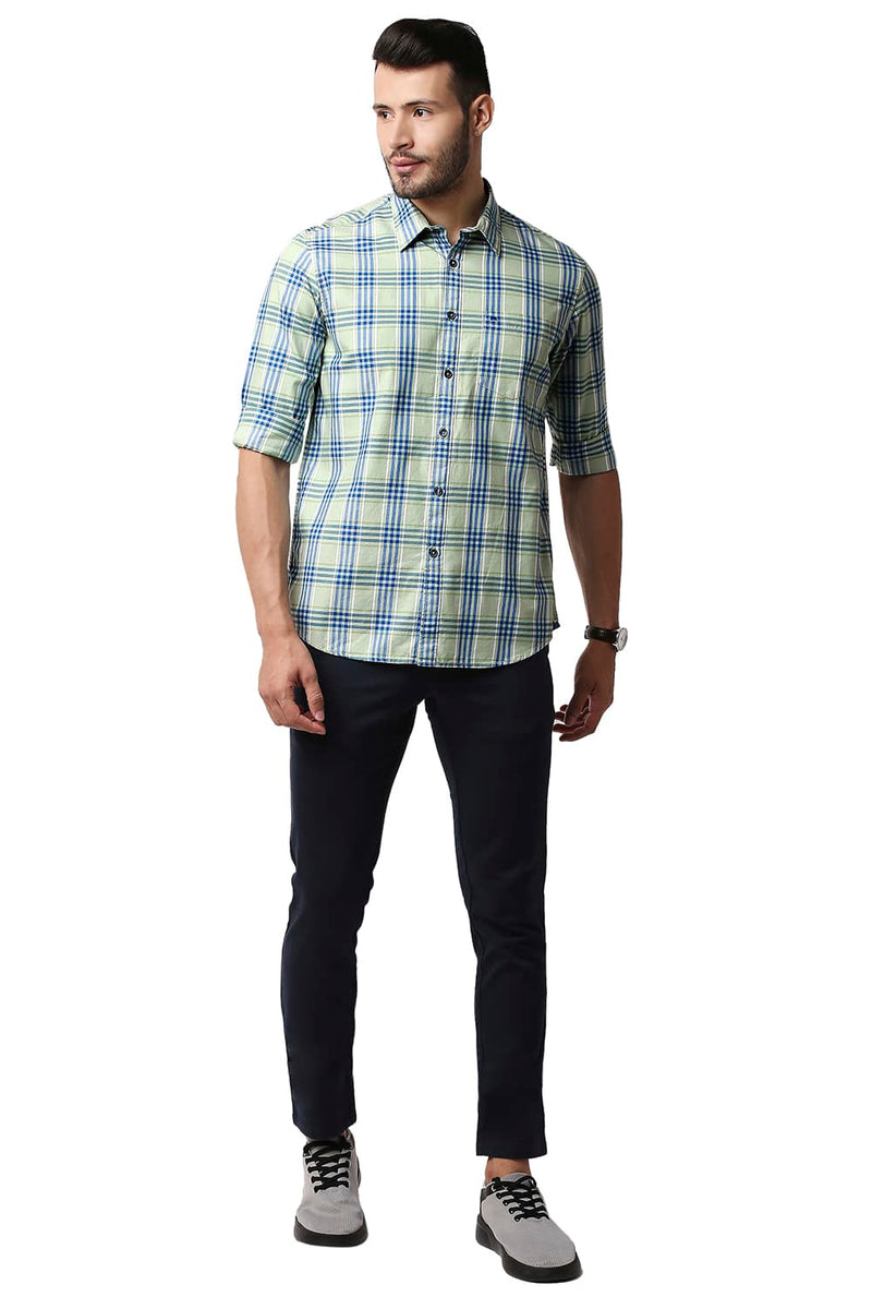 BASICS SLIM FIT TWILL CHECKS SHIRT