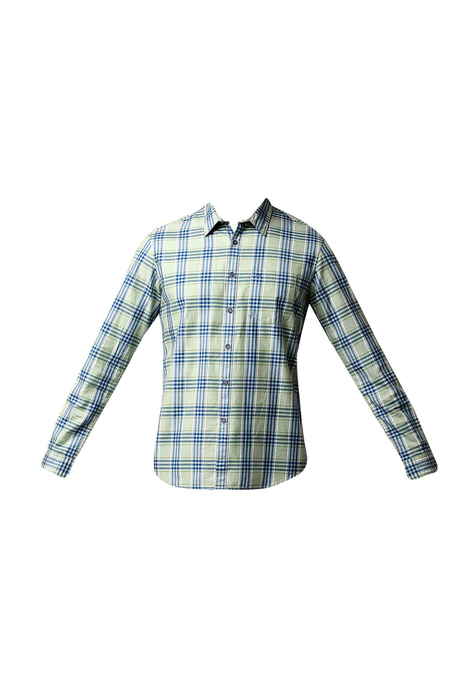 BASICS SLIM FIT GLEAM GREEN TWILL CHECKS SHIRT