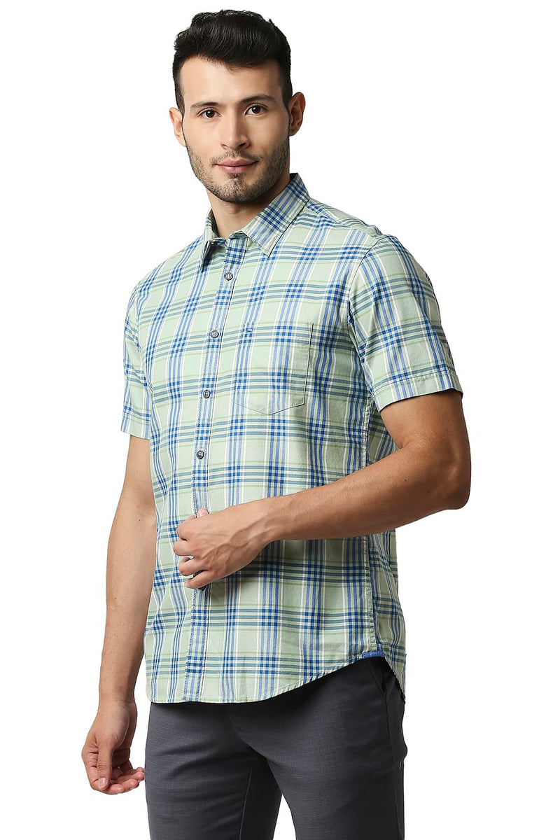 BASICS SLIM FIT TWILL CHECKS HALFSLEEVES SHIRT