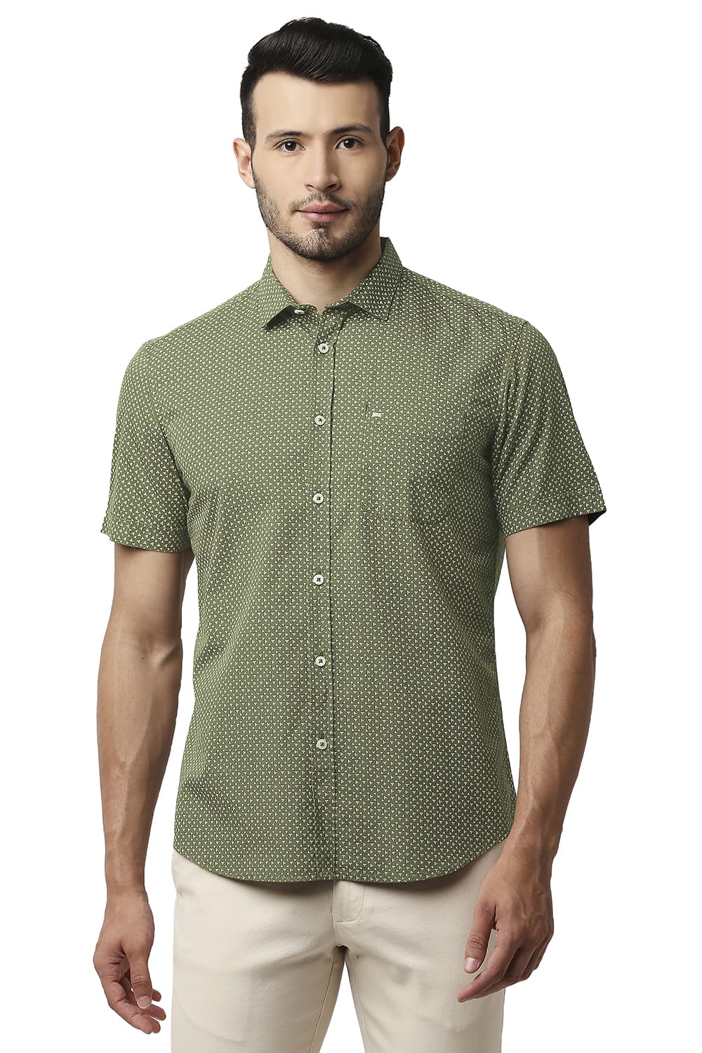 BASICS SLIM FIT POPLIN PRINTED SHIRT