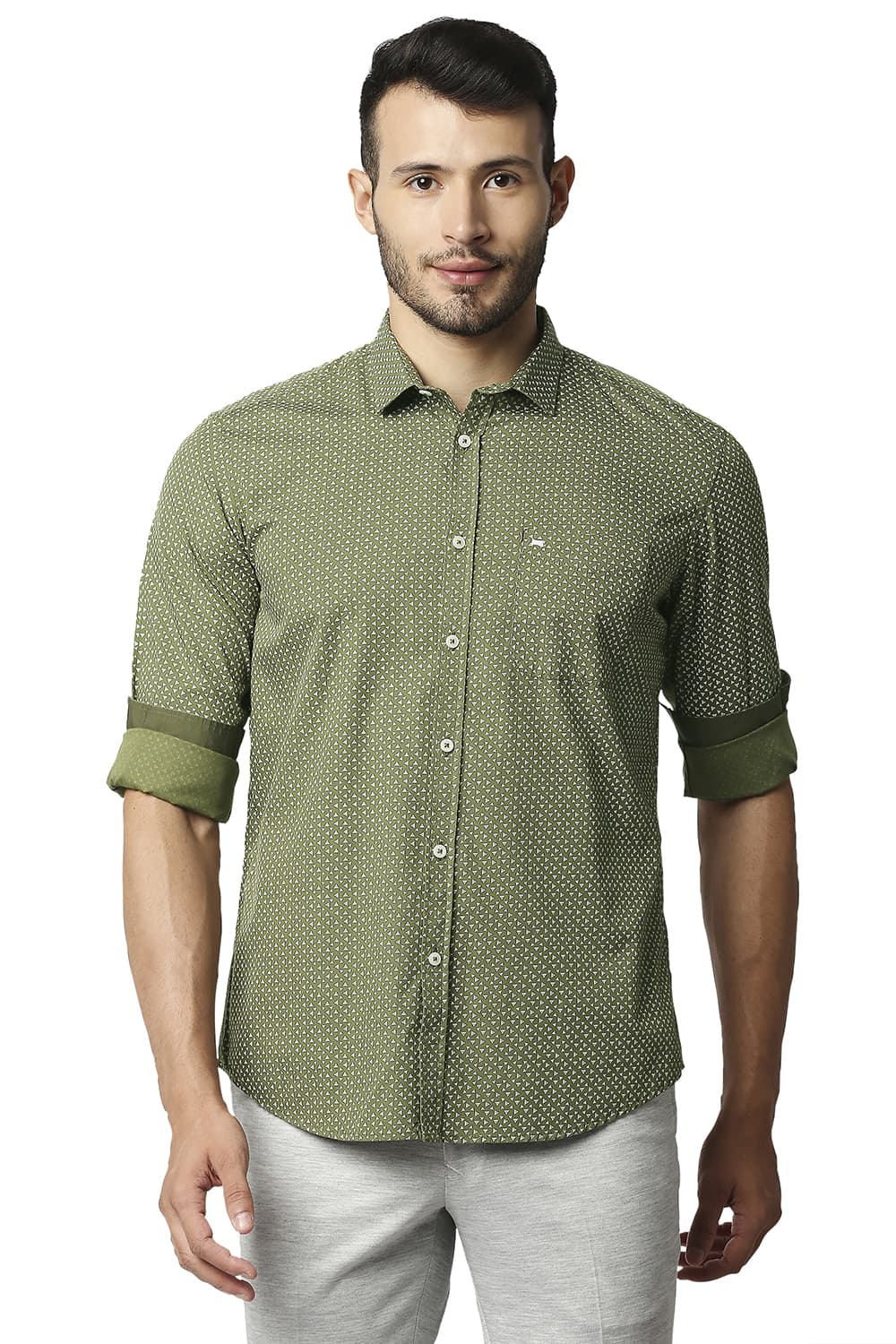 BASICS SLIM FIT POPLIN PRINTED SHIRT